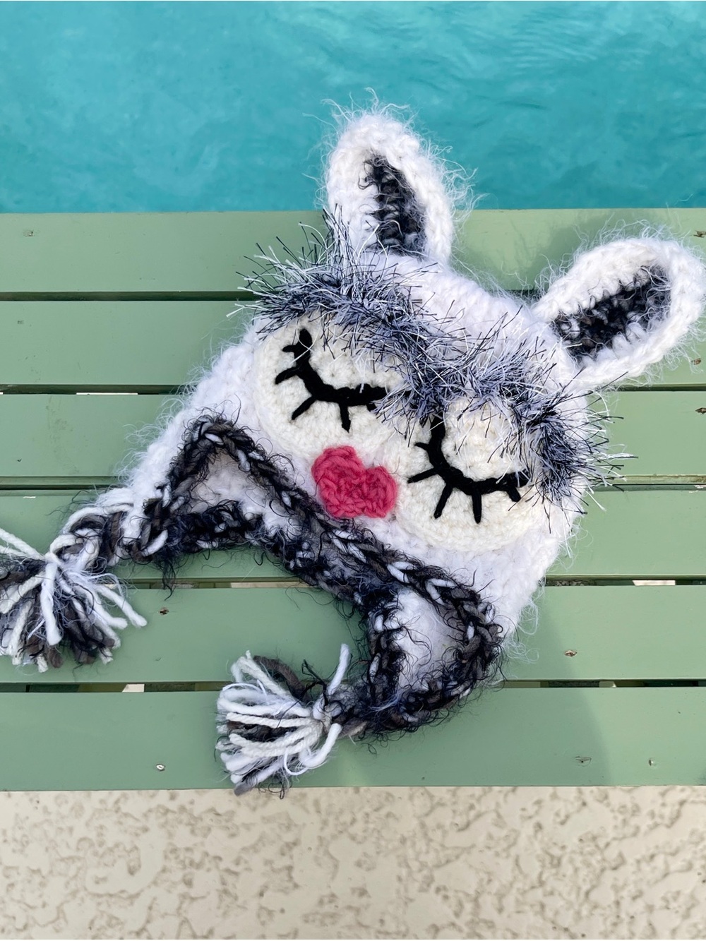 Handmade Baby Bunny Animal Earflap Hat – White & Gray Fuzzy Newborn Hat - Picture 5 of 5
